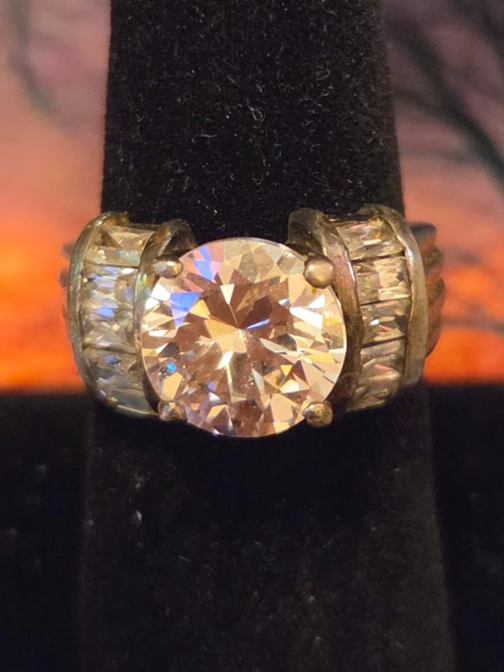 Vintage Stamped CFJ 925 Sterling Ring Brilliant CZ Side Accents THICK STUNNING!